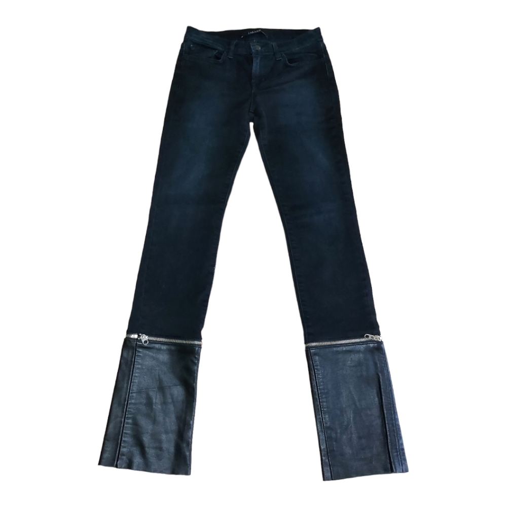 Skinny jeans J BRAND "Alley Cat" black leather zip cuffs Sz 26 Mid-rise Stretch